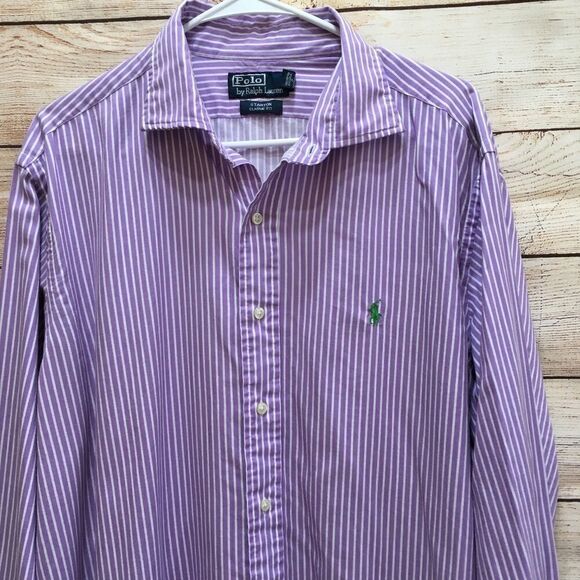 POLO RALPH LAUREN STANTON CLASSIC FIT SHIRT IN LILAC AND WHITE STRIPES - Picture 2 of 7